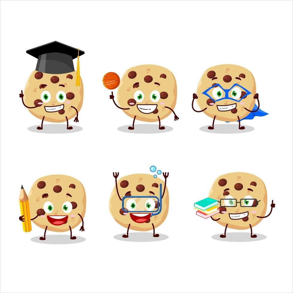 School student of chocolate chips cartoon character with various expressions vector