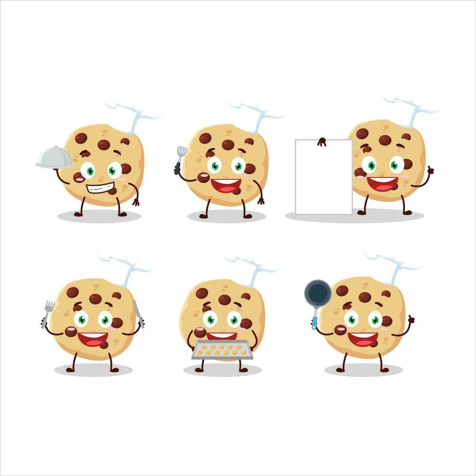 Cartoon character of chocolate chips with various chef emoticons vector