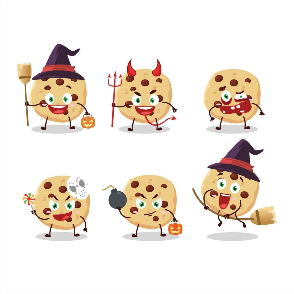 Halloween expression emoticons with cartoon character of chocolate chips vector