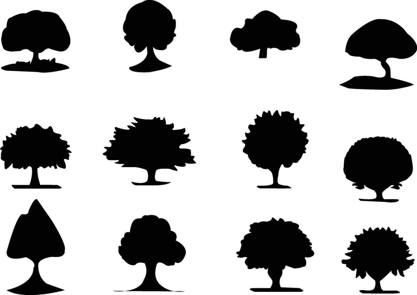 tree silhouettes. Evergreen forest firs and spruces black shapes, wild nature trees templates. vector