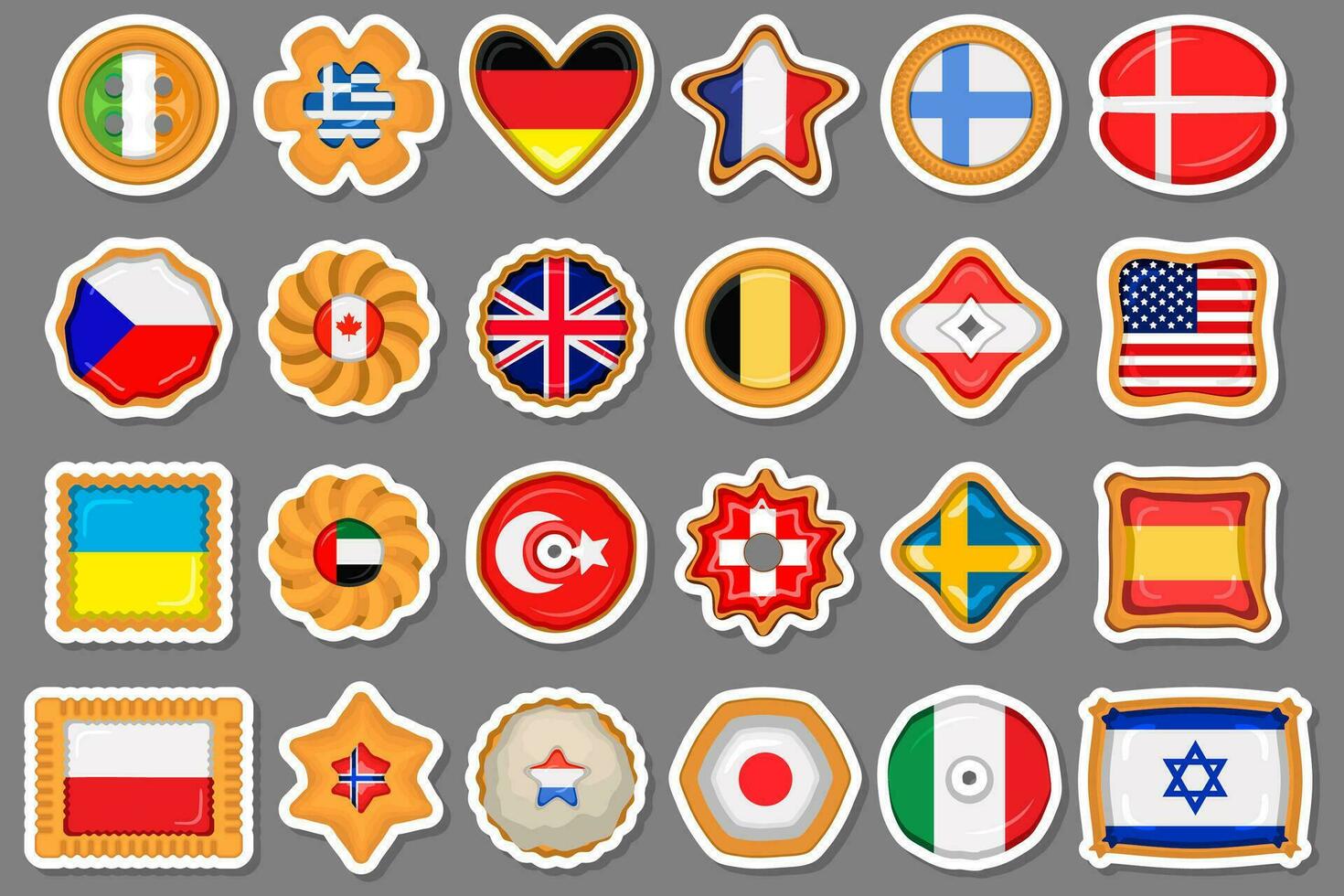 Set homemade cookie with flag country world in tasty biscuit vector