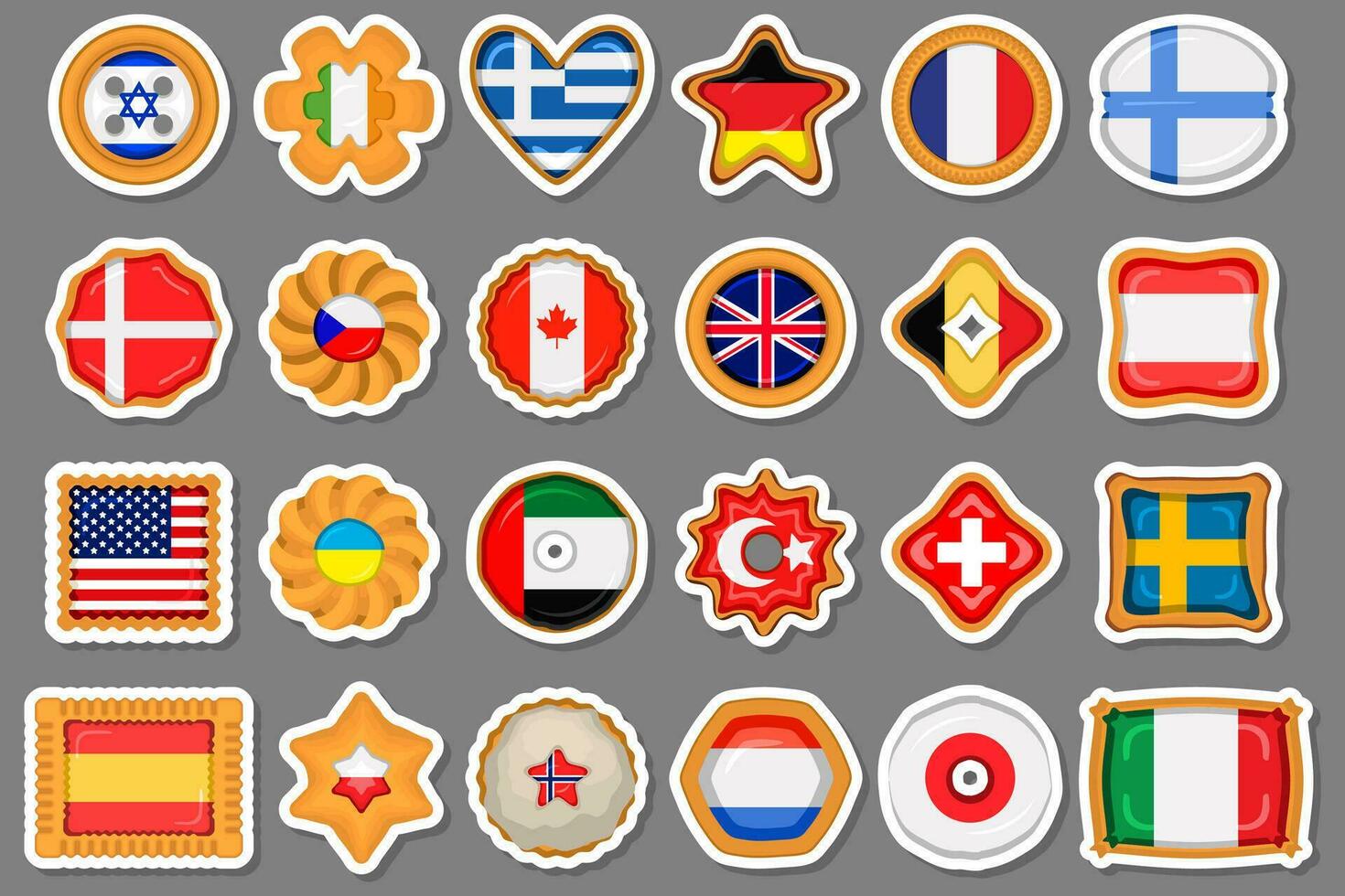 Set homemade cookie with flag country world in tasty biscuit vector