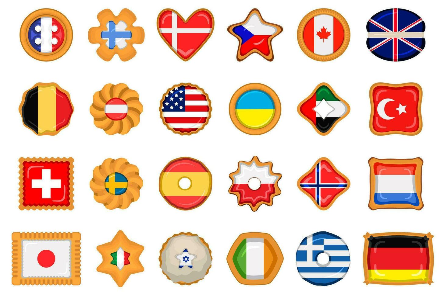 Set homemade cookie with flag country world in tasty biscuit vector