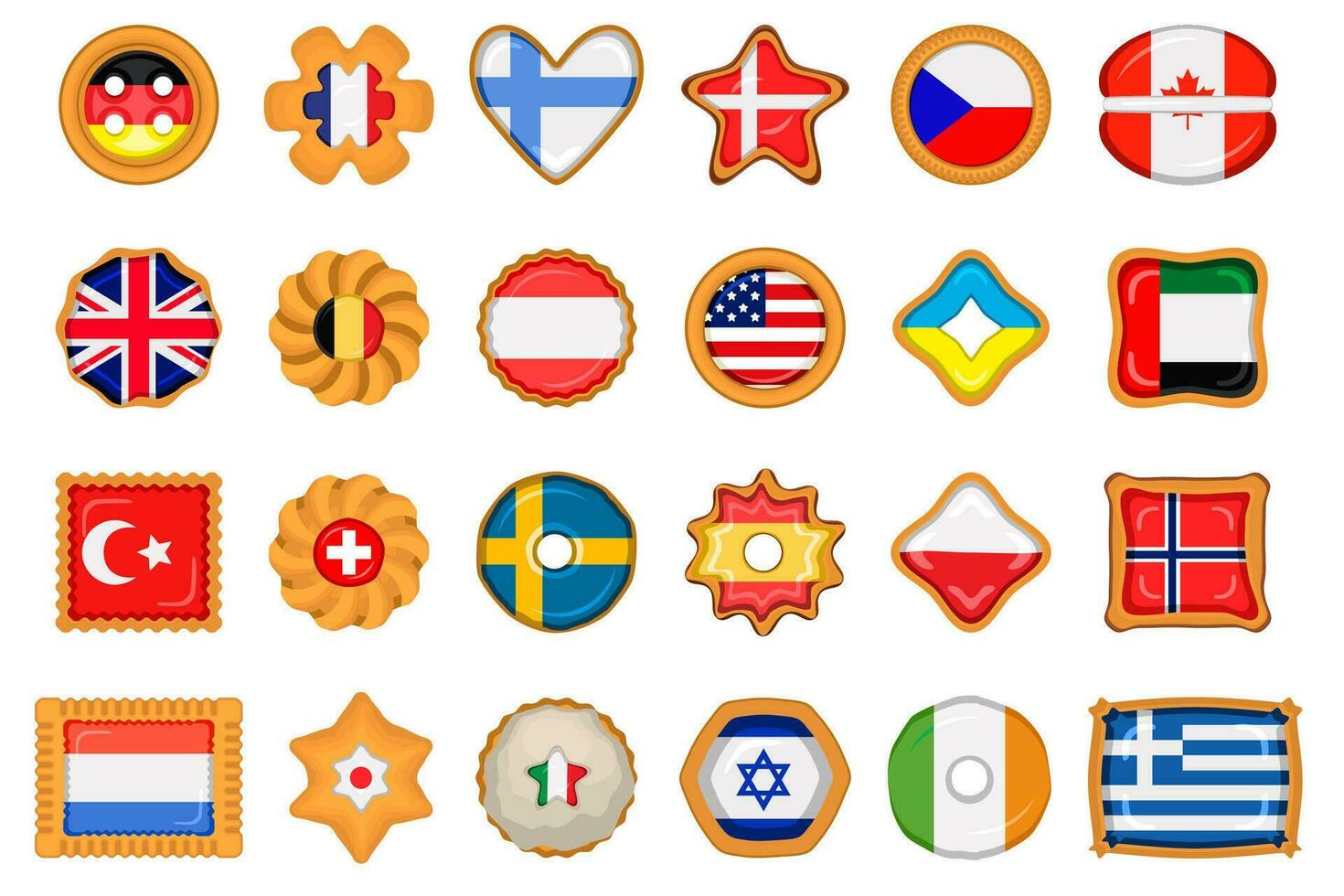 Set homemade cookie with flag country world in tasty biscuit vector