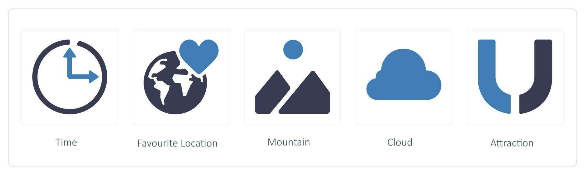 business icons such as time, favorite location and mountain vector