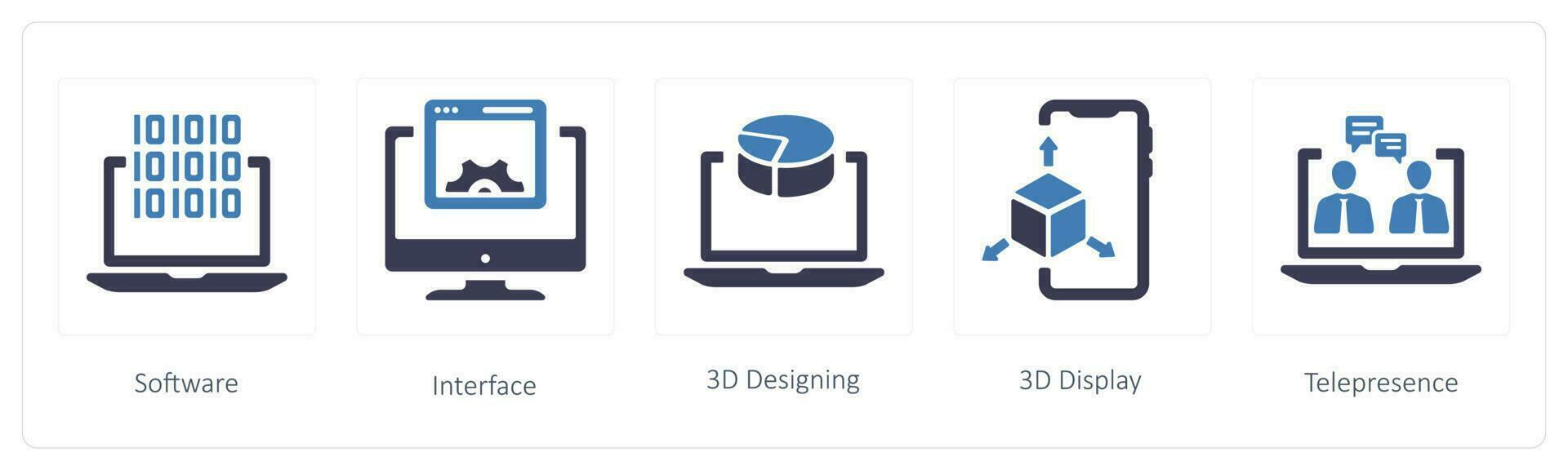 Virtual Reality icons such as Software, interface and 3D Designing vector