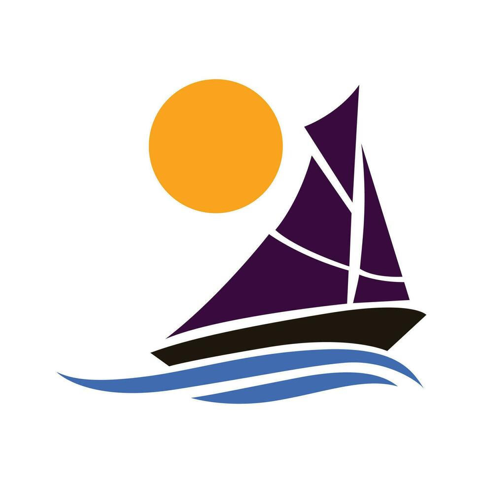 Sailing ship sun logo vector