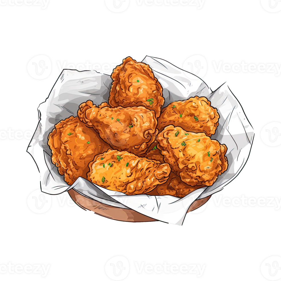 Yummy Fried Chicken. Cartoon Illustrations and Clipart of Tasty Fast Food Meal. png
