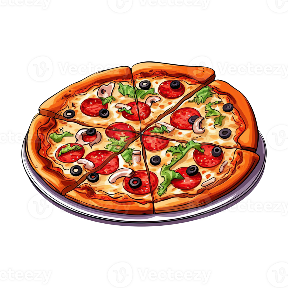 Delicious Italian Pizza Clipart. Cartoon Illustration. Generative AI