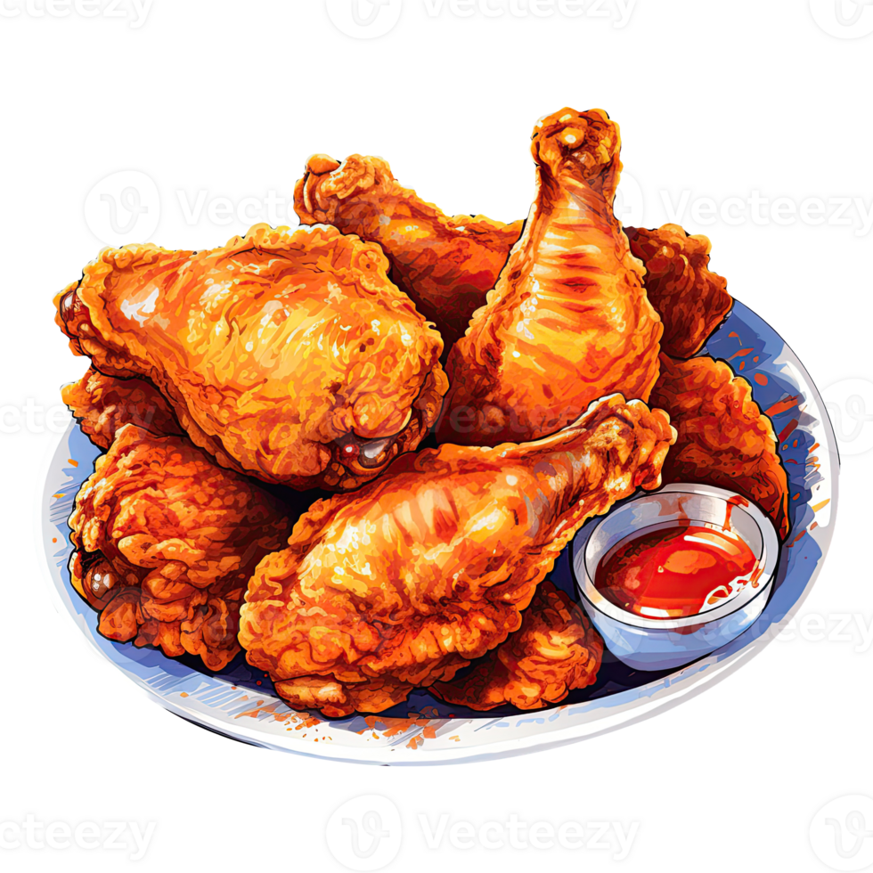 Yummy Fried Chicken. Cartoon Illustrations and Clipart of Tasty Fast Food Meal. png