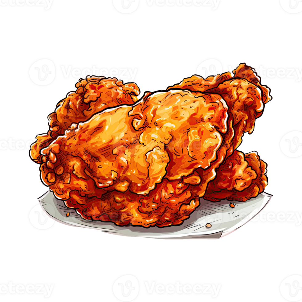 Yummy Fried Chicken. Cartoon Illustrations and Clipart of Tasty Fast Food Meal. Generative AI png