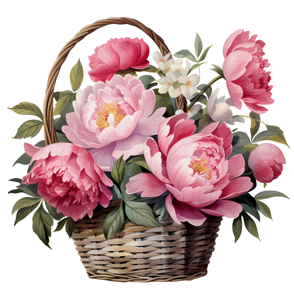 watercolor vase of peony, AI Generative png