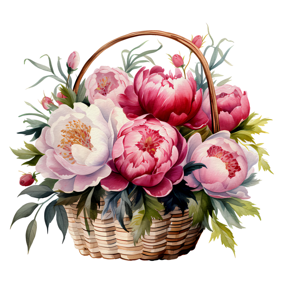 watercolor vase of peony, AI Generative 25250981 PNG