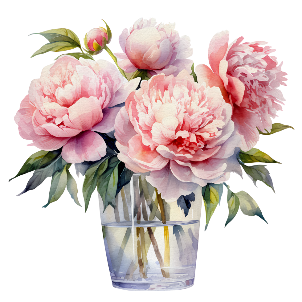 aquarelle vase de pivoine, ai génératif png