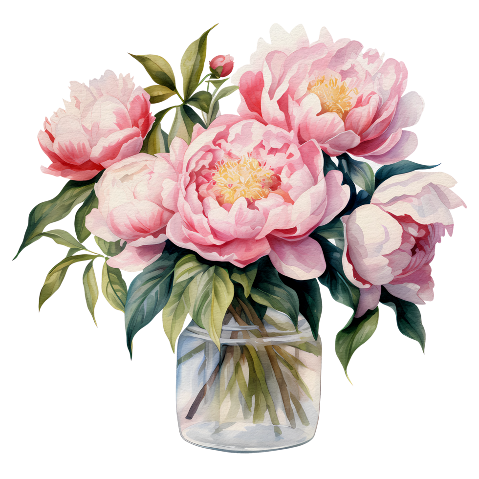 watercolor vase of peony, png