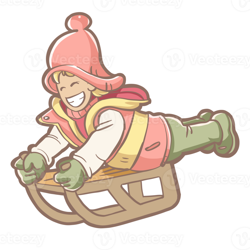 happy girl on sledding snow png