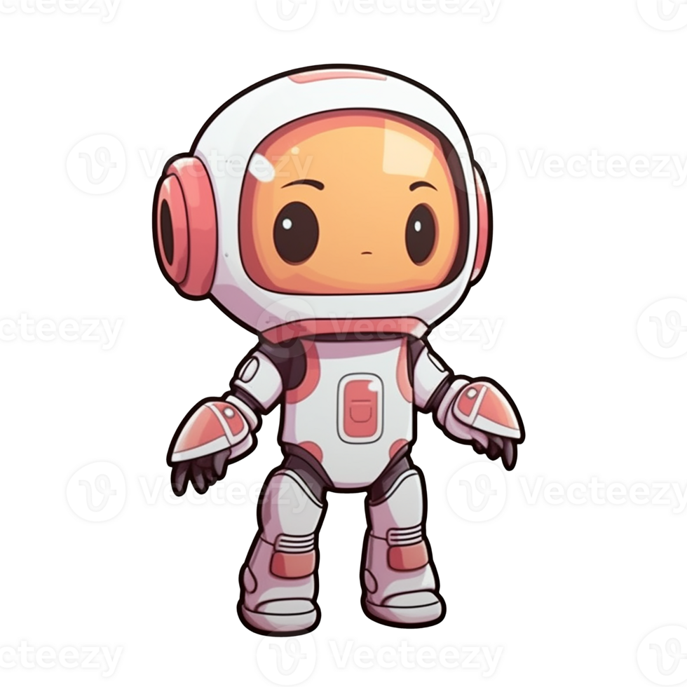 Cute cartoon robot on transparent background, , digital illustration. png