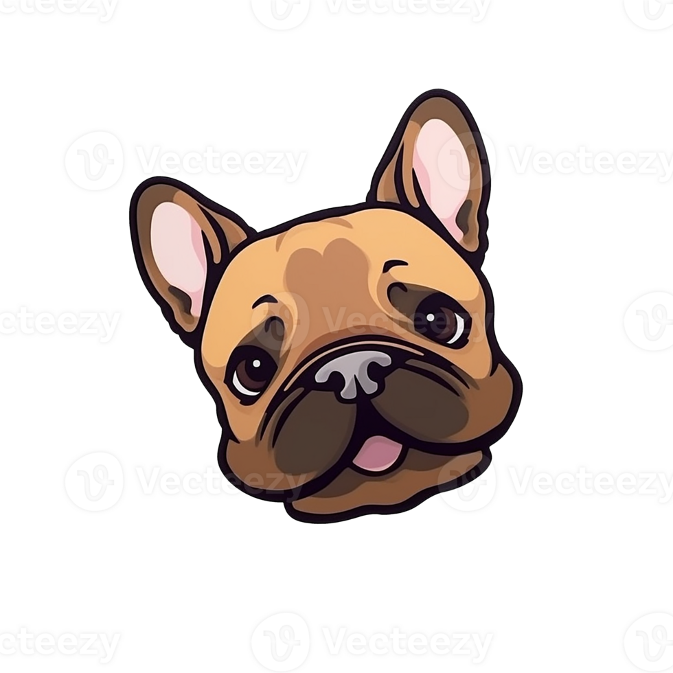 cute French bulldog puppy on transparent background, , digital illustration. png
