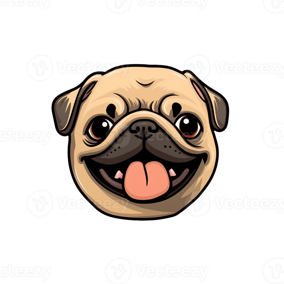 Cute pug isolated on transparent background, , digital illustration. png
