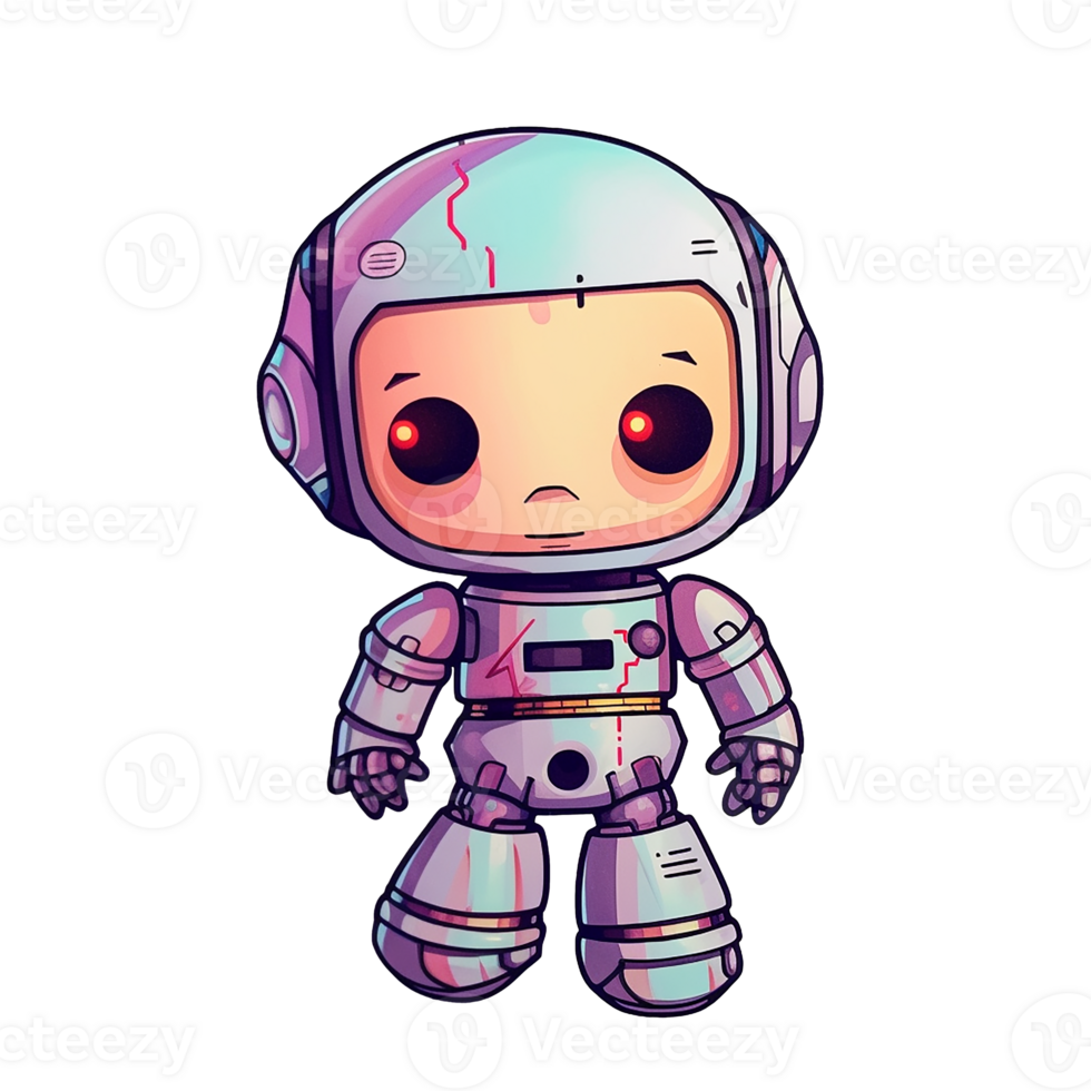 Cute cartoon robot on transparent background, , digital illustration. png
