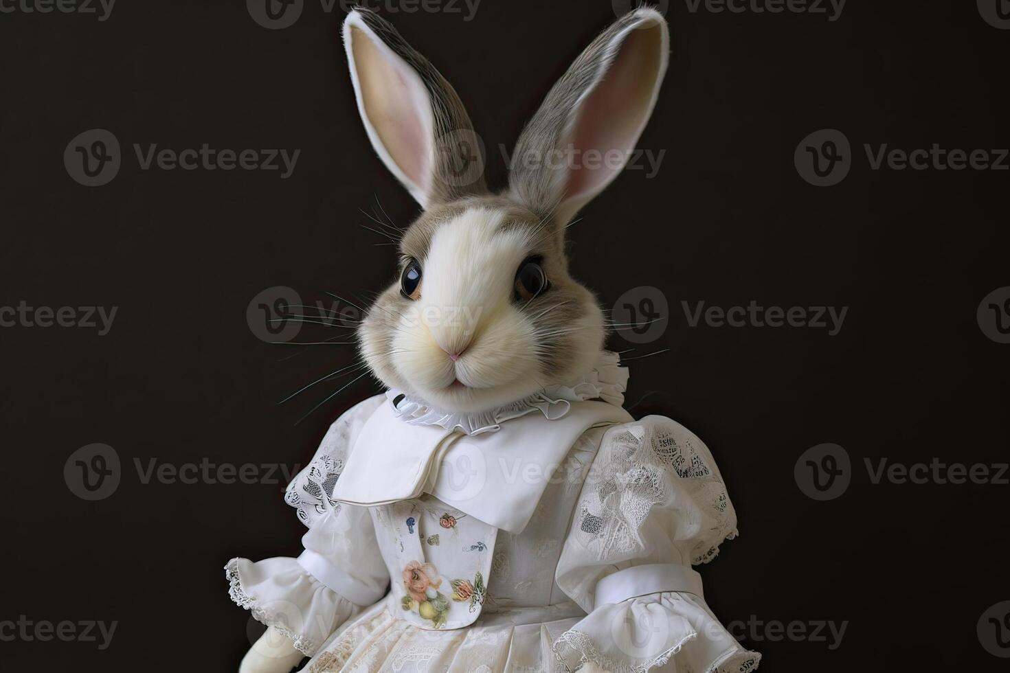 Portrait of rabbit wear maid outfit. photo