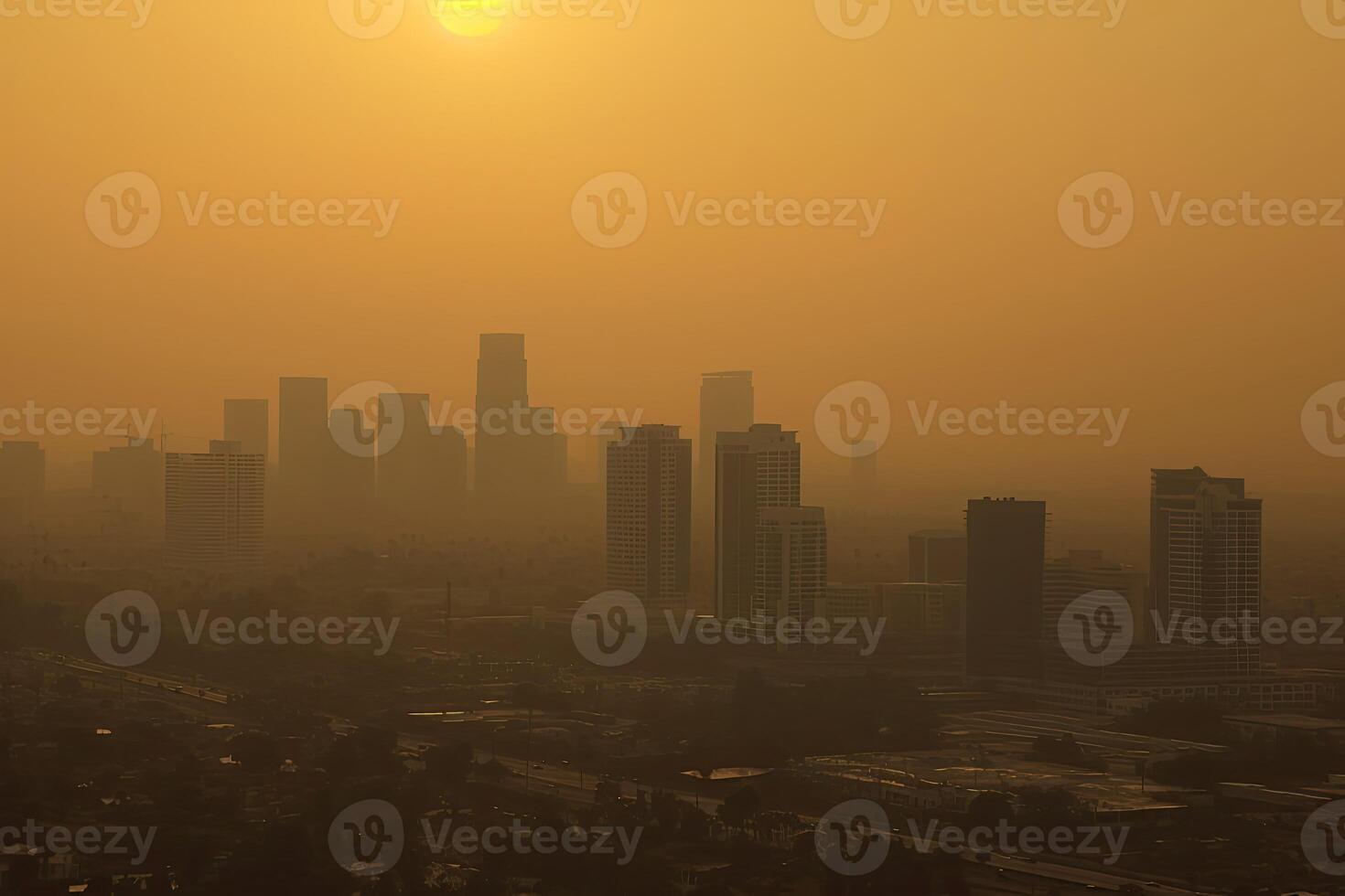Sun struggles to penetrate the smog, casting a sickly yellow glow over everything. photo
