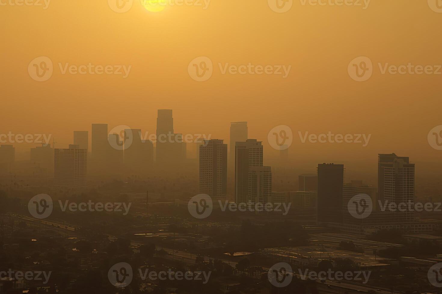 AI Generated Sun struggles to penetrate the smog, casting a sickly yellow glow over everything. photo