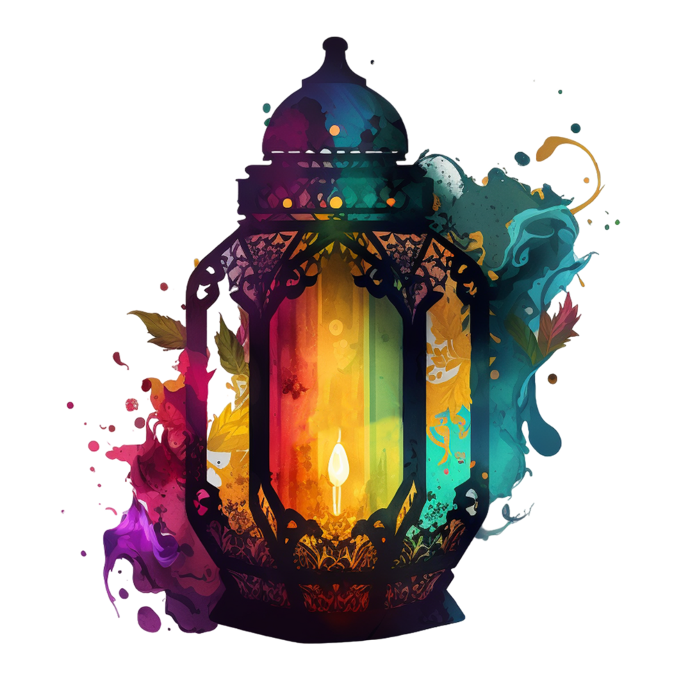 magnifique coloré Ramadan lanterne eid lampe concept gratuit png génératif ai