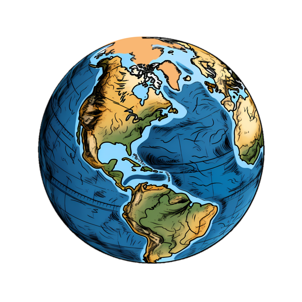 Globe clipart with continent and ocean element. Blue earth detail illustration. AI Generative Image png