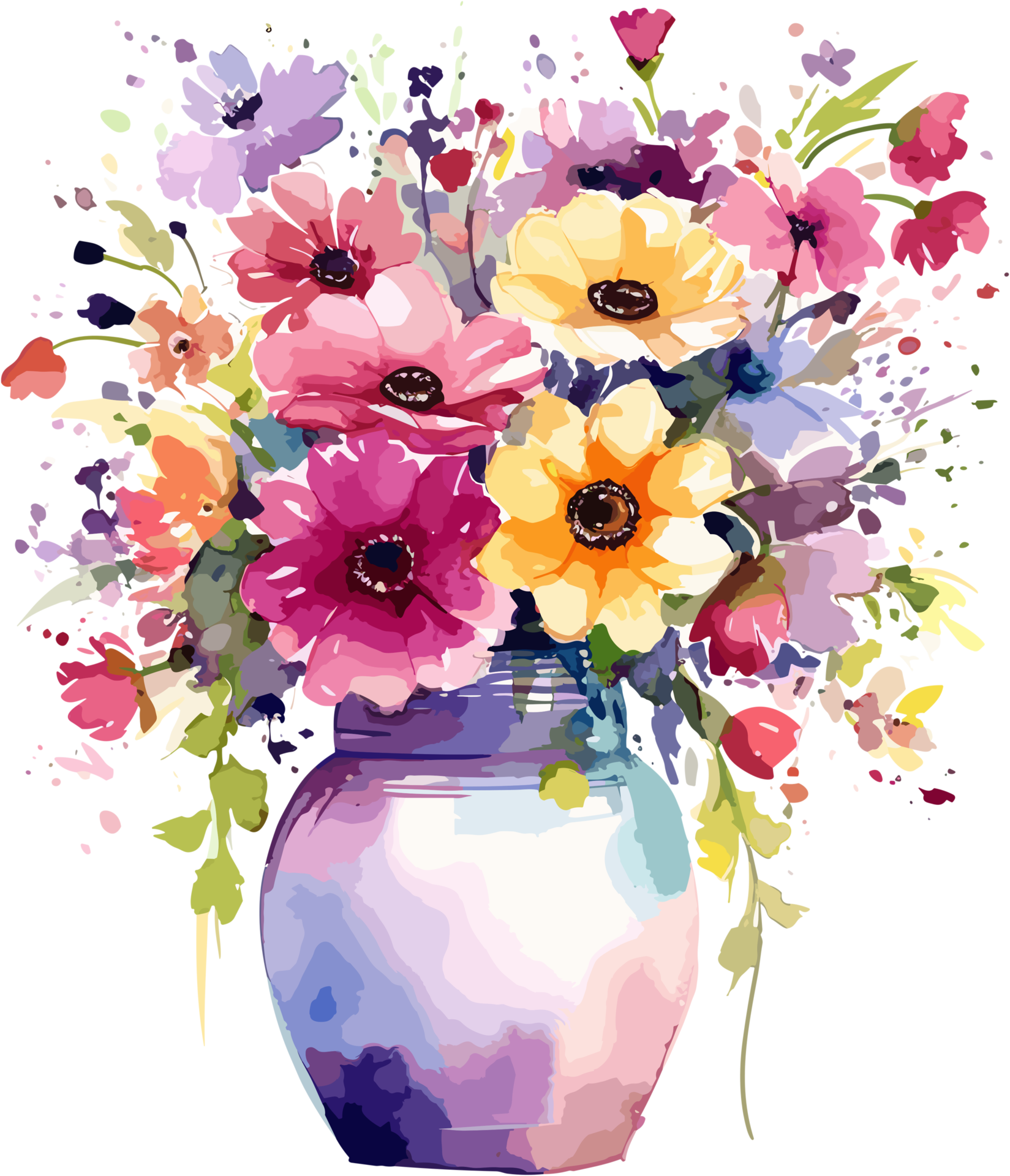 Clipart of flowers in a vase in watercolor painting style AI Image Generative 25251831 PNG