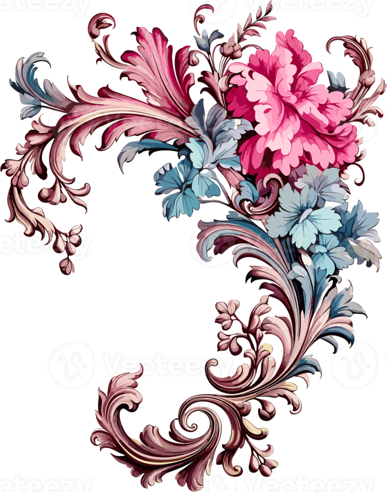 Colorful floral decorative element AI Image Generative for banner, invitation card, frame ect png