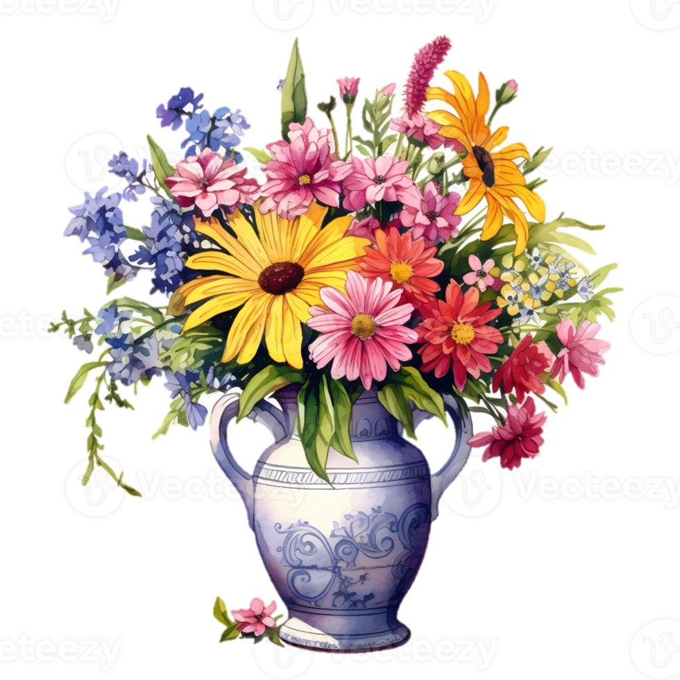 Clip art of watercolor flowers in a vase for art design element. AI ...