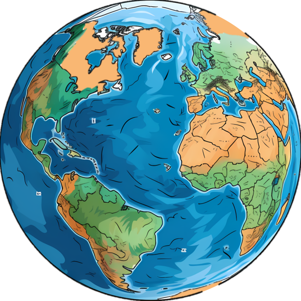 Globe clipart with continent and ocean element. Blue earth detail illustration. AI Generative Image png