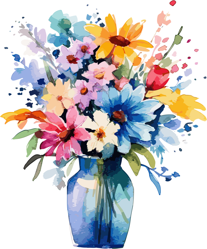 Clipart of flowers in a vase in watercolor painting style AI Image Generative png