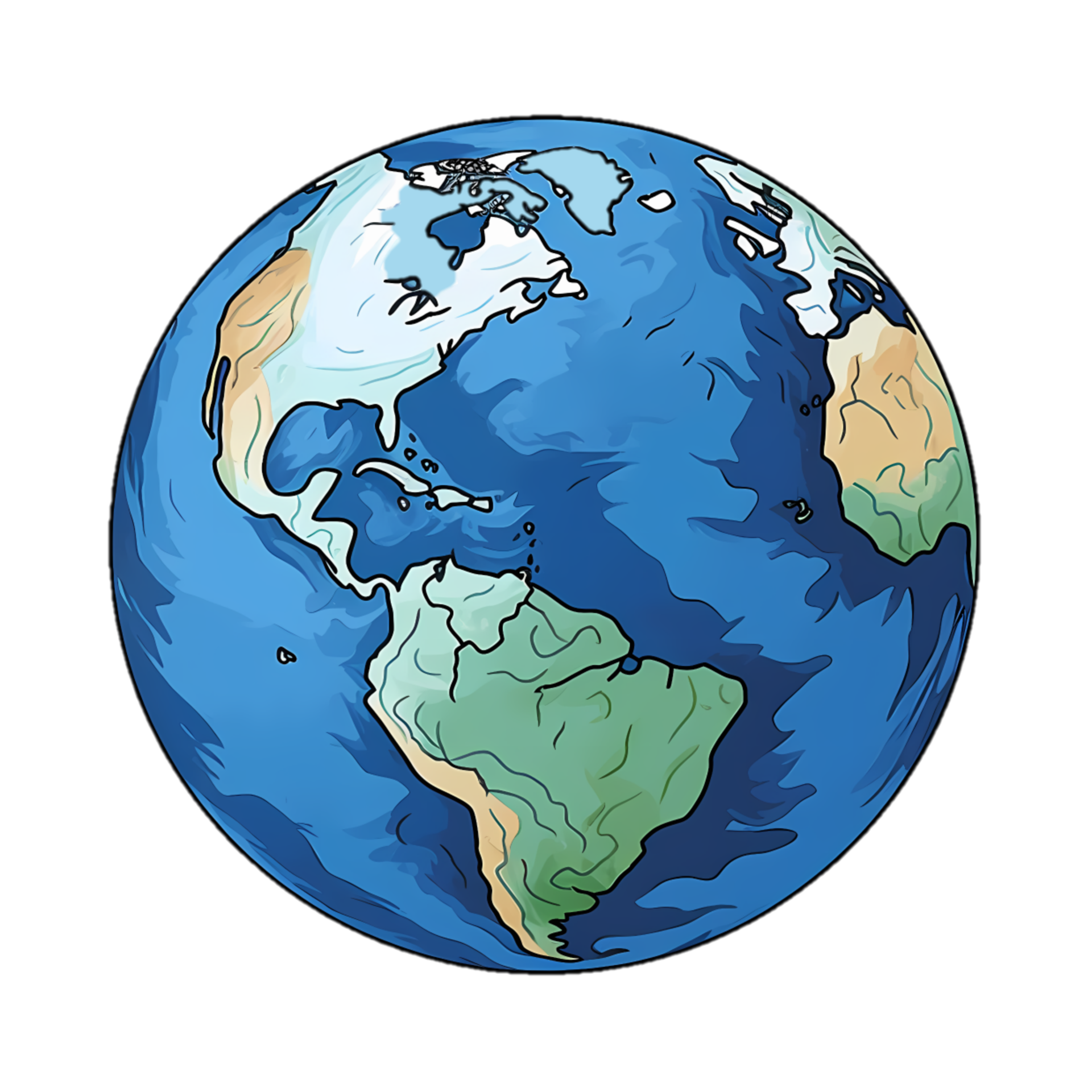Globe clipart with continent and ocean element. Blue earth detail  illustration. AI Generative Image 25251874 PNG