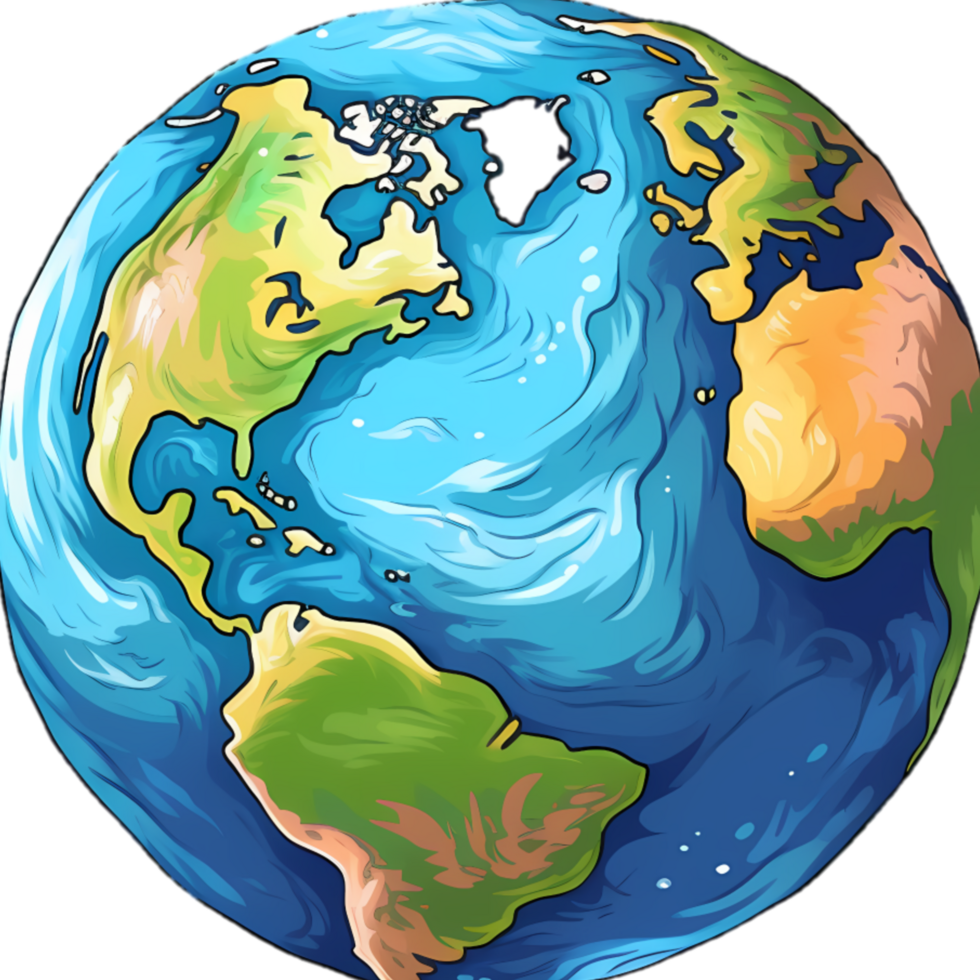 Globe clipart with continent and ocean element. Blue earth detail illustration. AI Generative Image png