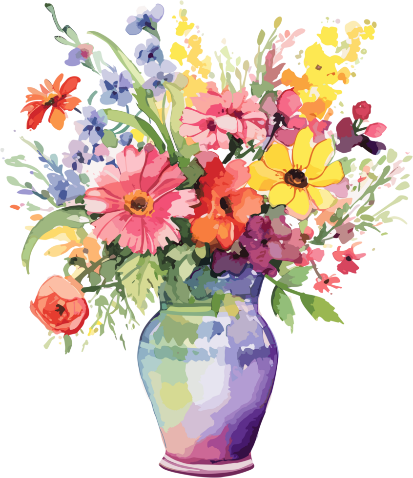 Clipart of flowers in a vase in watercolor painting style AI Image