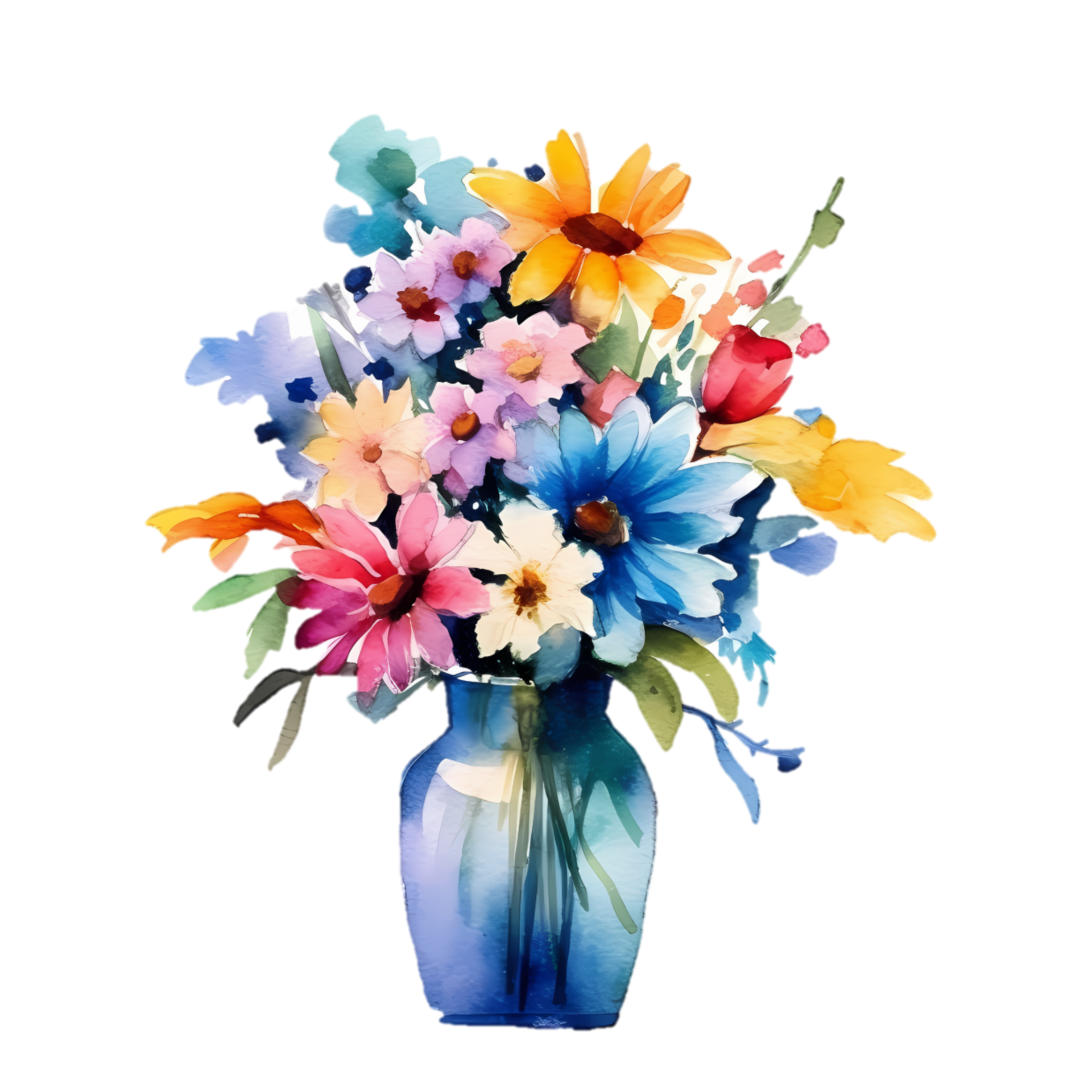 Clipart of flowers in a vase in watercolor painting style AI Image