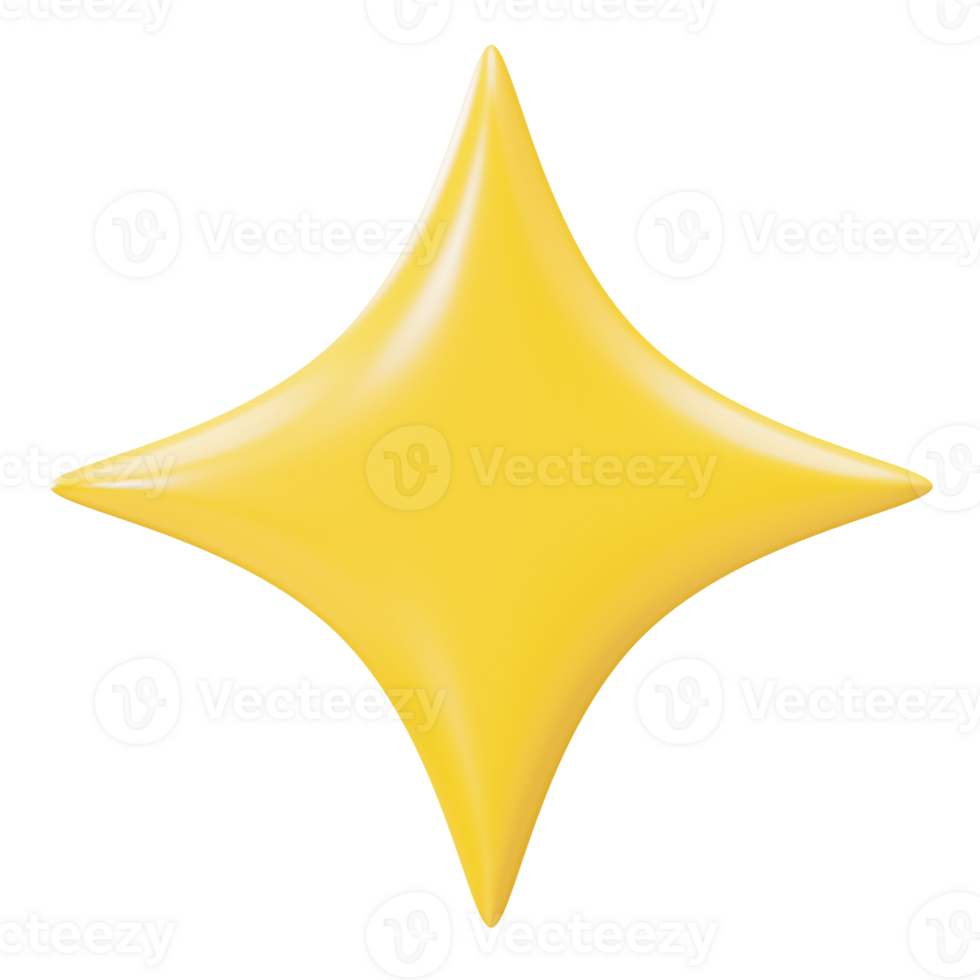 Yellow 3D star on transparent background, as PNG. Cut out design element. Cute star. 3D render. png