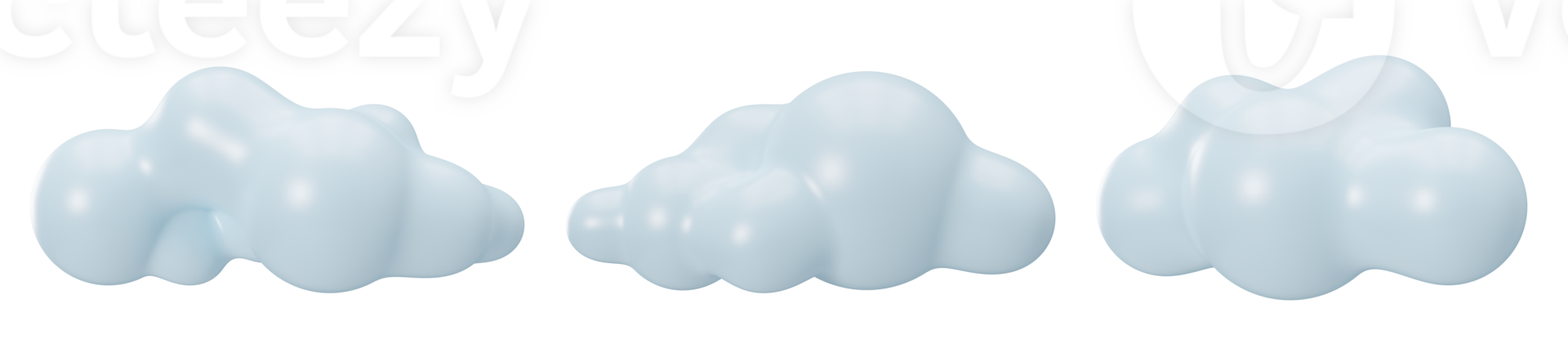 Light blue 3D clouds on transparent background, as PNG. Cut out design elements. Cute round cloud. 3D render. png