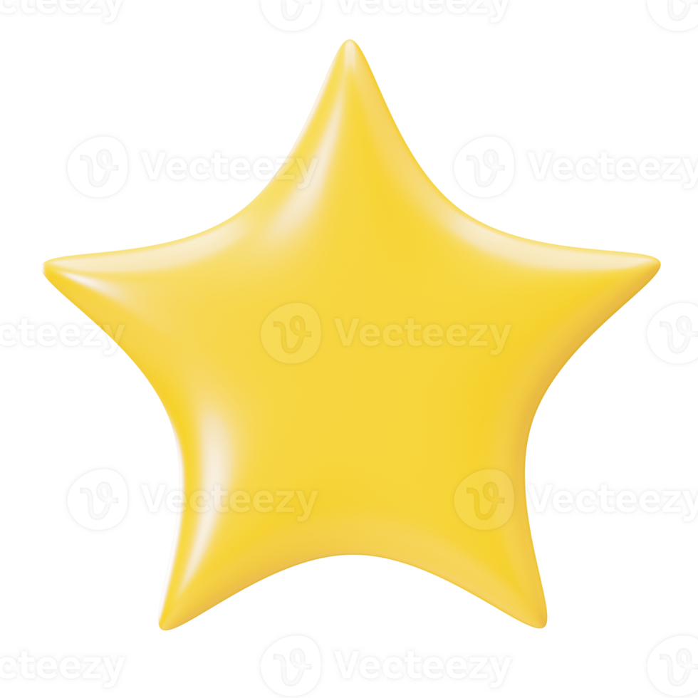 Yellow 3D star on transparent background, as PNG. Cut out design element. Cute star. 3D render. png