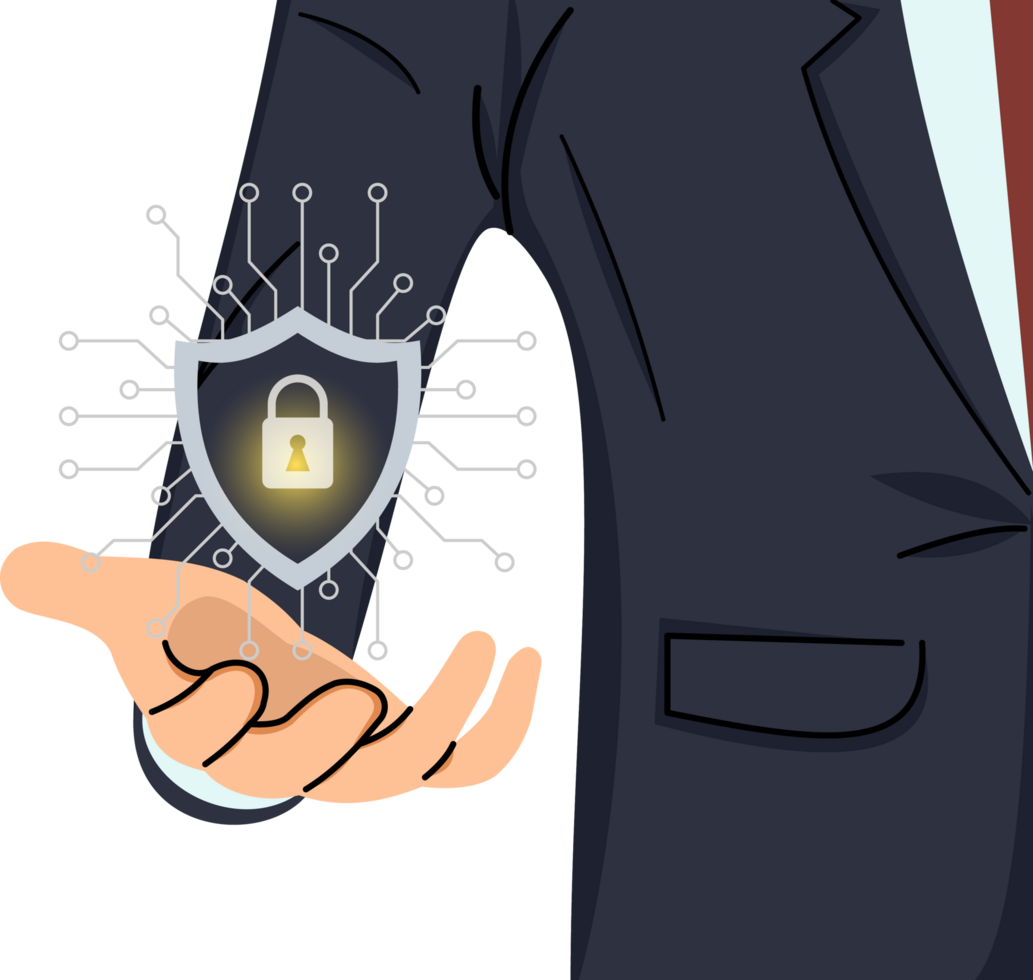 cyber security and network data protection, businessman holding internet network security padlock encryption, security of personal data of protection against digital attacks png