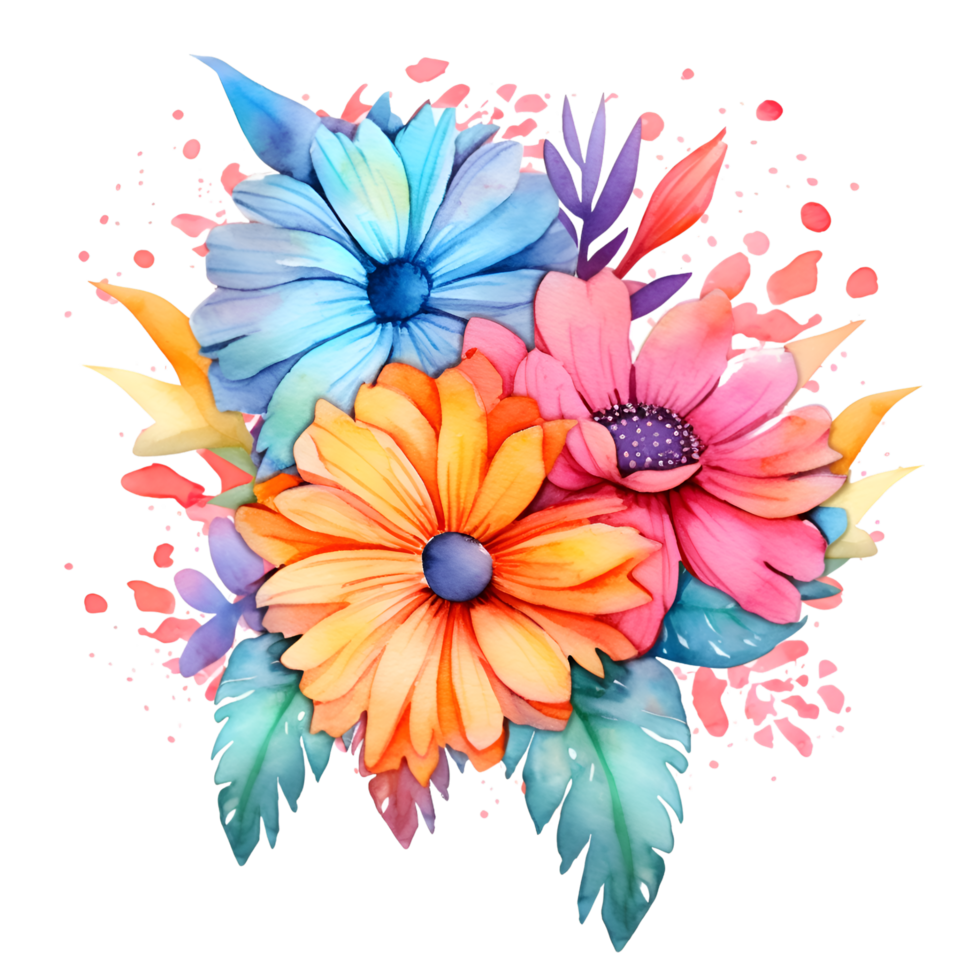 brilhante margarida flor ramalhete aguarela clipart ai gerado png