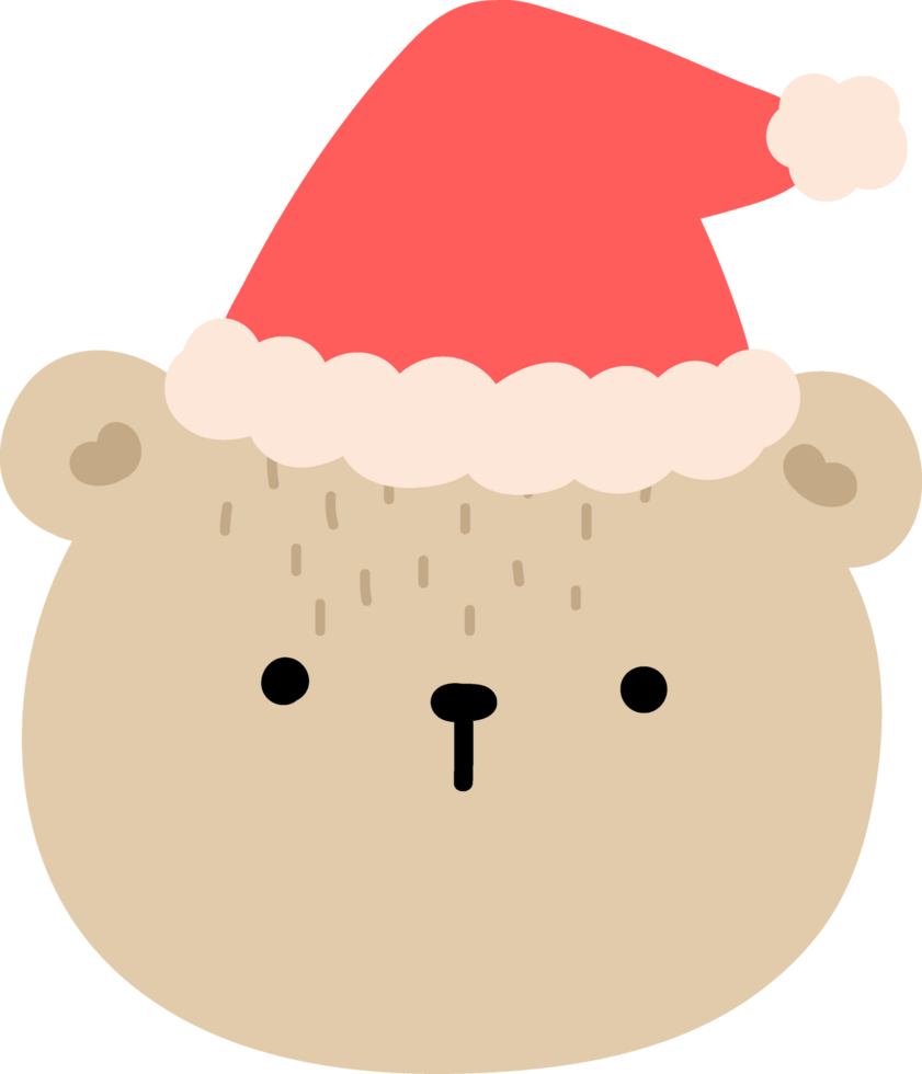 Cute teddy bear wearing christmas hat illustration. png