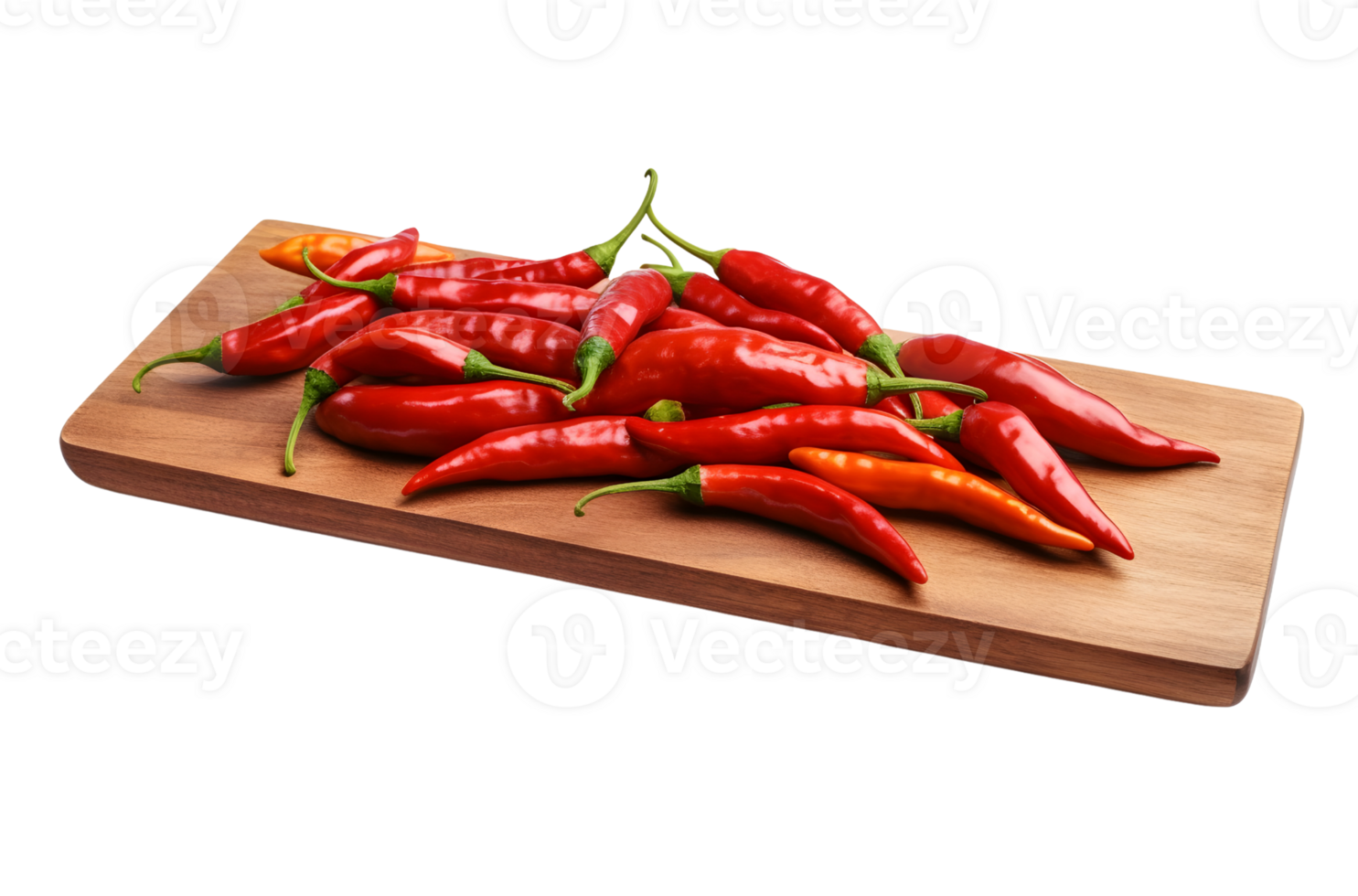 Fresco rojo chile pimientos en de madera junta, estudio disparo, ai generativo png