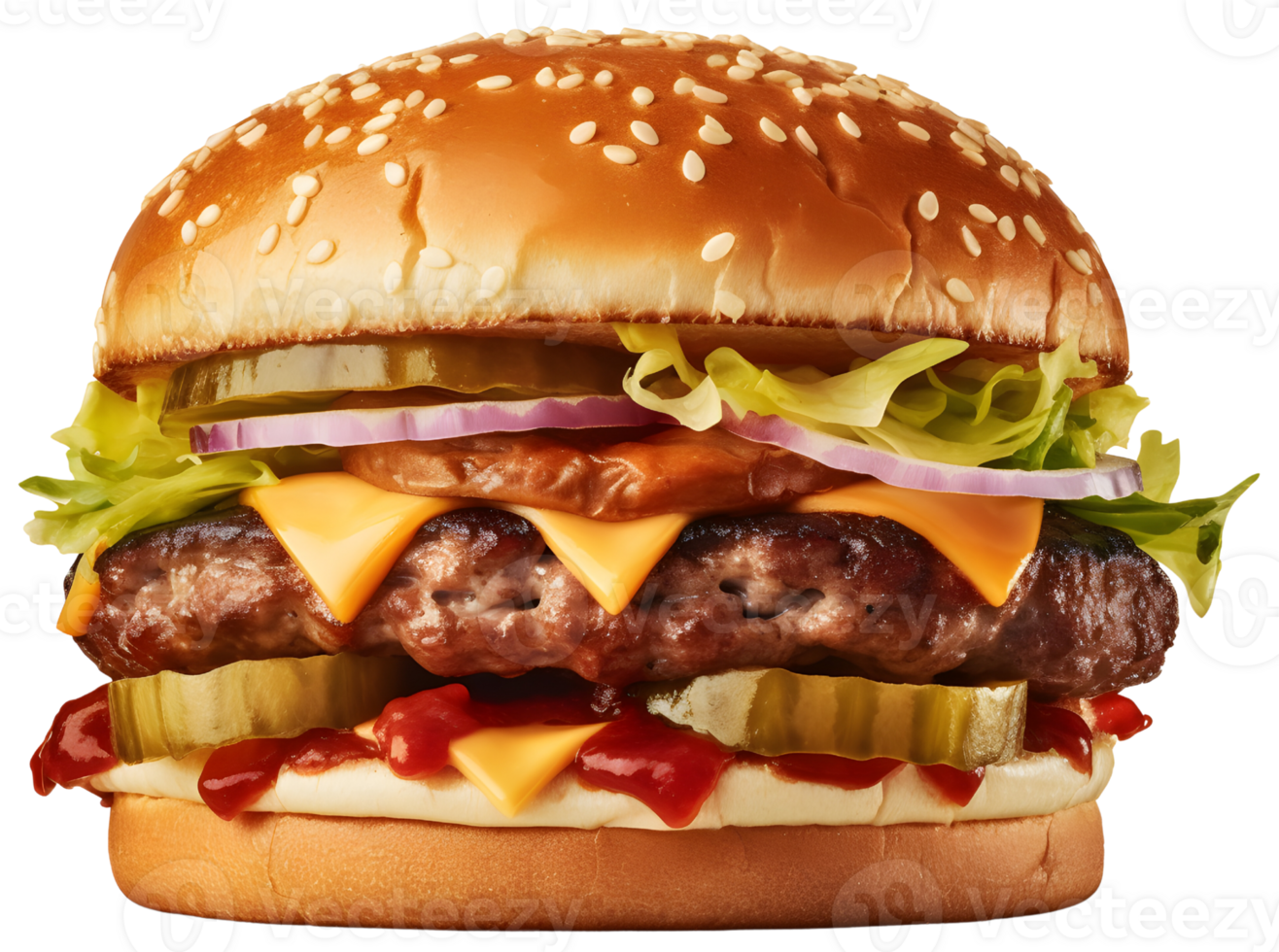 Juicy delicious burger with spices and vegetables, AI Generated png