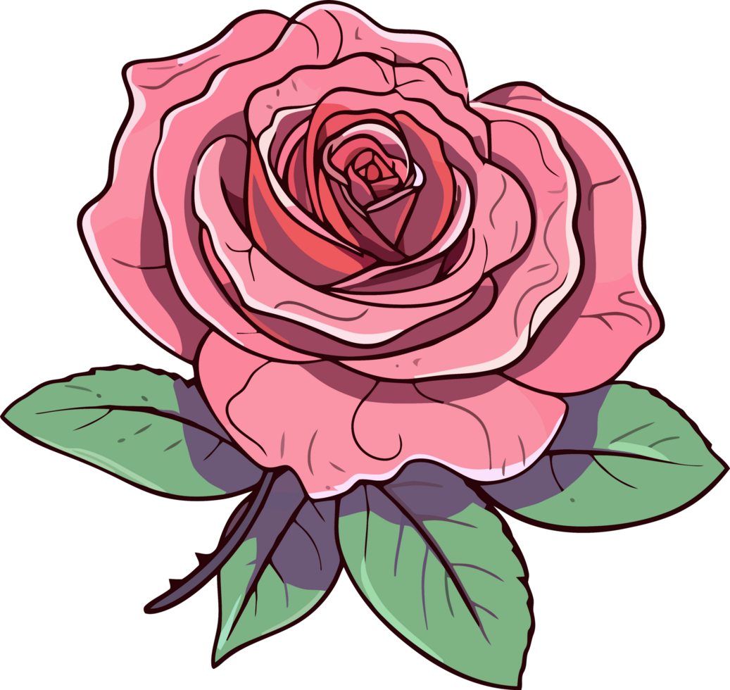 red pink rose illustration, decorative flower element, png