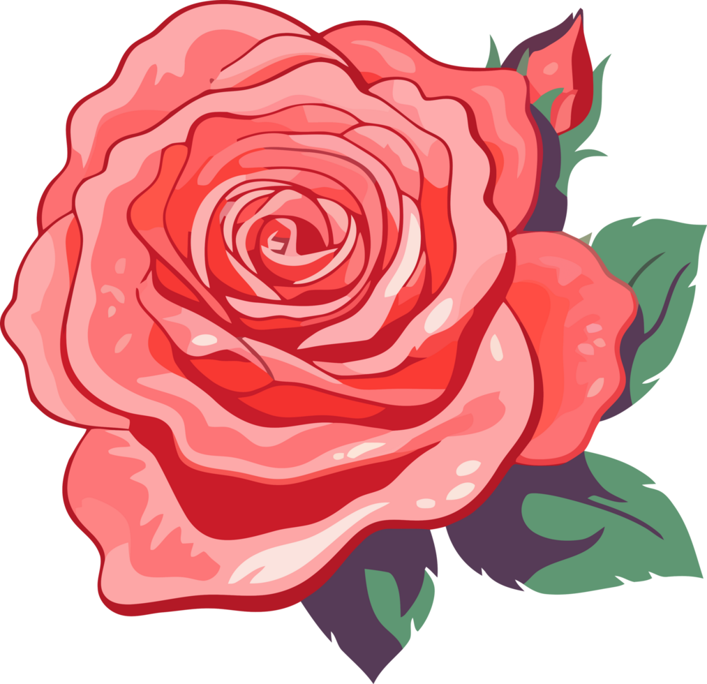 red rose, petal and bud with green leaf, AI Generative png