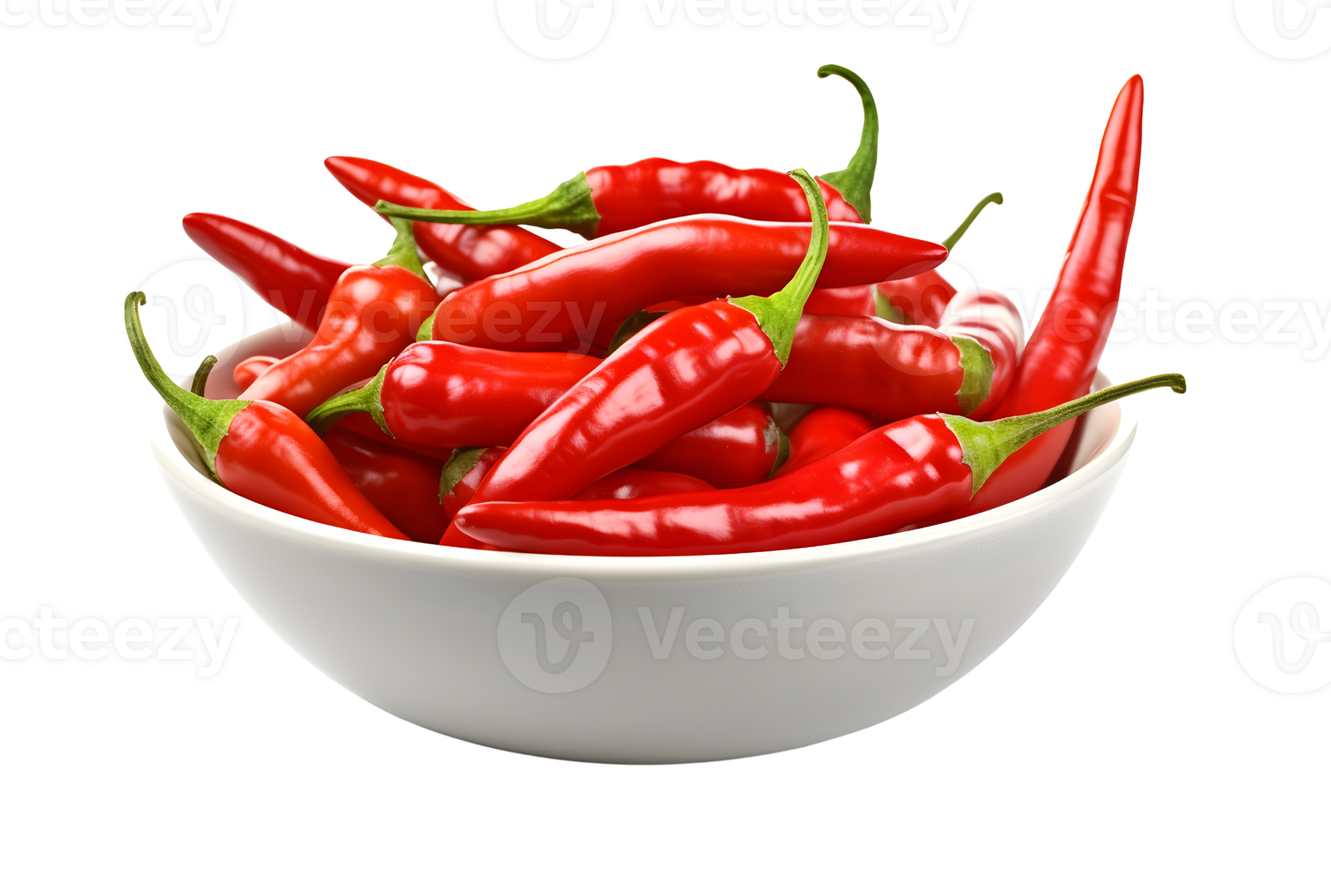big fresh red chilies in a white bowl, AI Generative 25252303 PNG