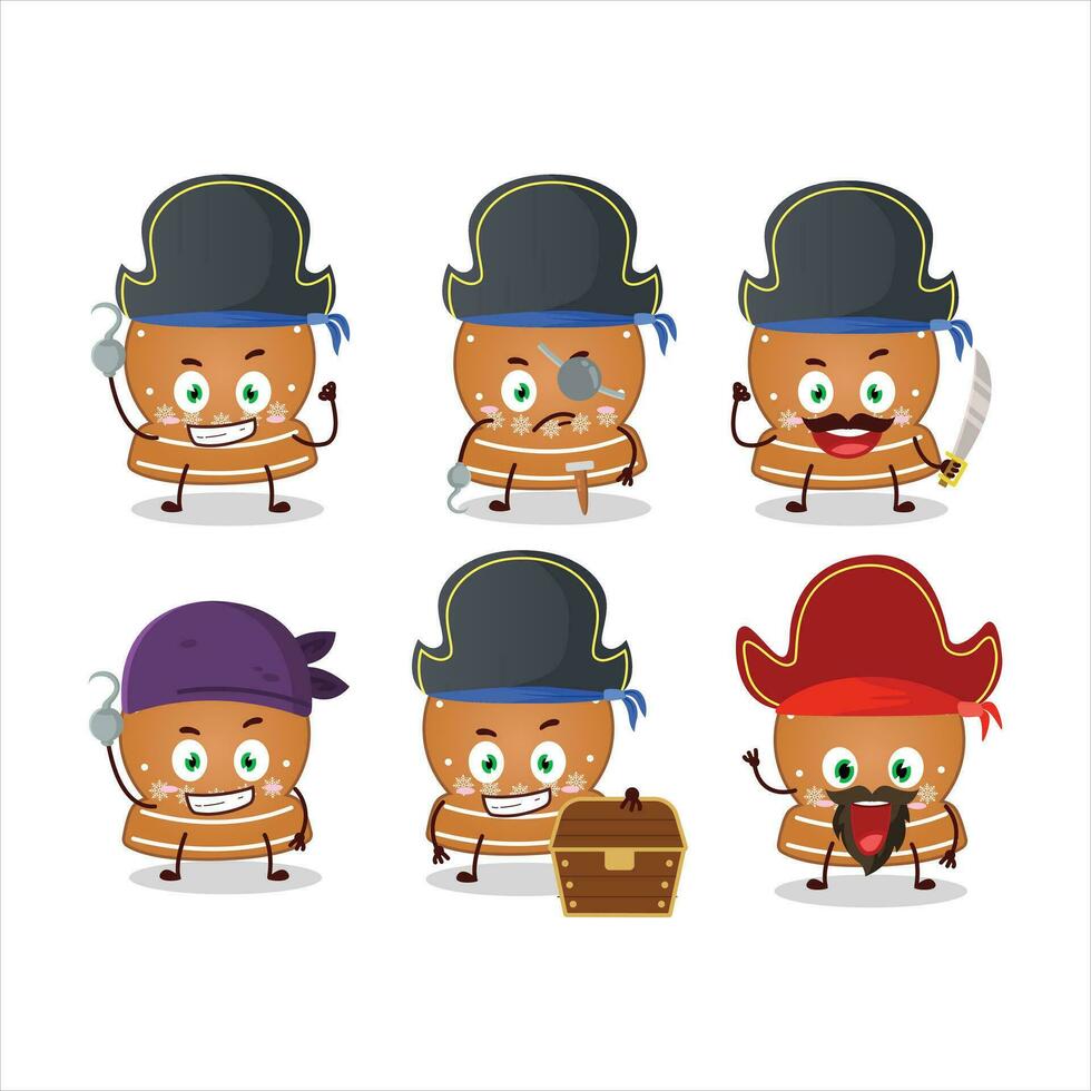 dibujos animados personaje de bola de nieve galletas con varios piratas emoticones vector